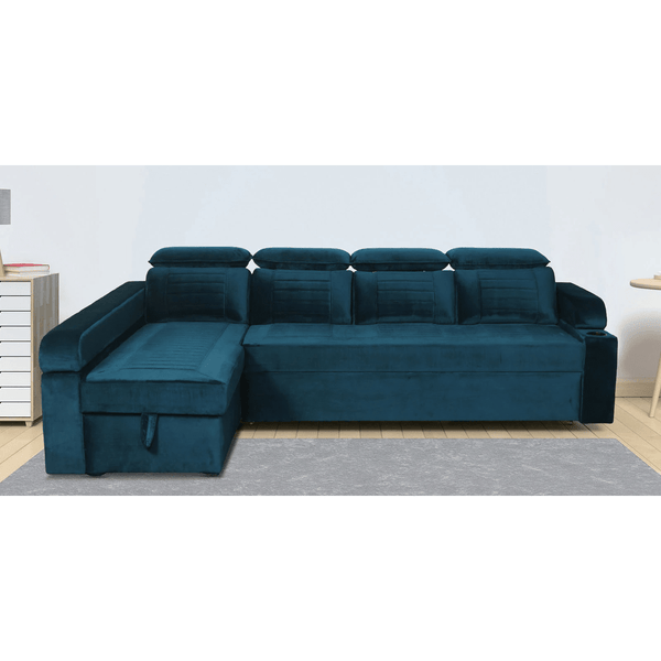 Davide Pull-Out Sofa Cum Bed in Teal Blue