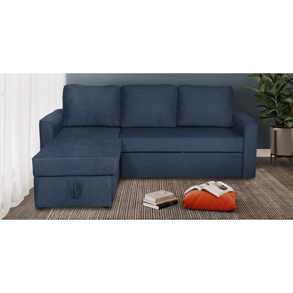 Ozilo Pull Out Sofa Cum Bed In Navy Blue Colour With Storage